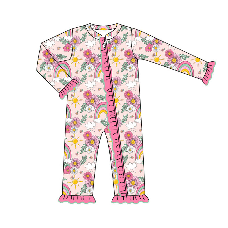 Sunshine flower girls rainbow boutique long sleeve romper preorder