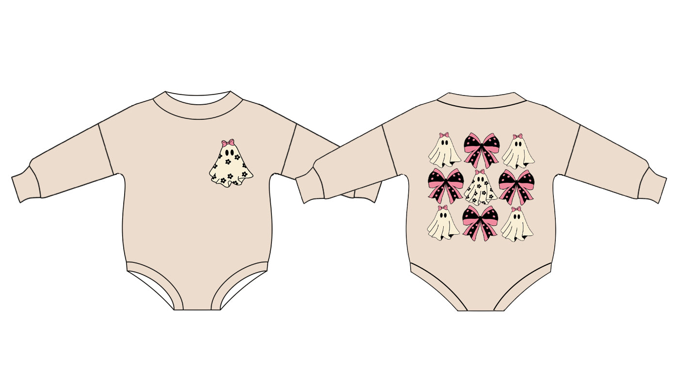 Halloween ghost bow design long sleeve romper preorder