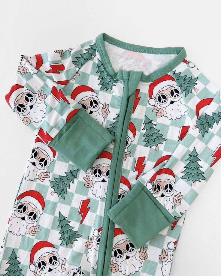Christmas Santa Claus blue checkered romper preorder