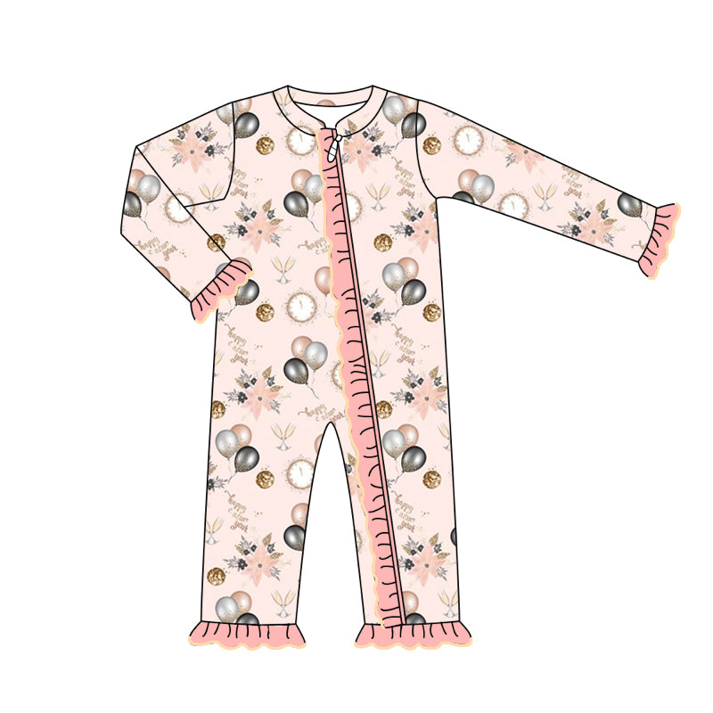 Happy New Year toddle baby balloon long sleeve zip romper preorder
