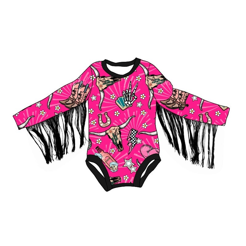 Western cowgirl long sleeve fringle romper preorder
