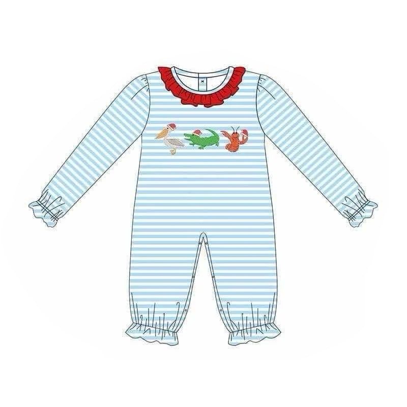 Baby girl Christmas crawfish long sleeve romper preorder