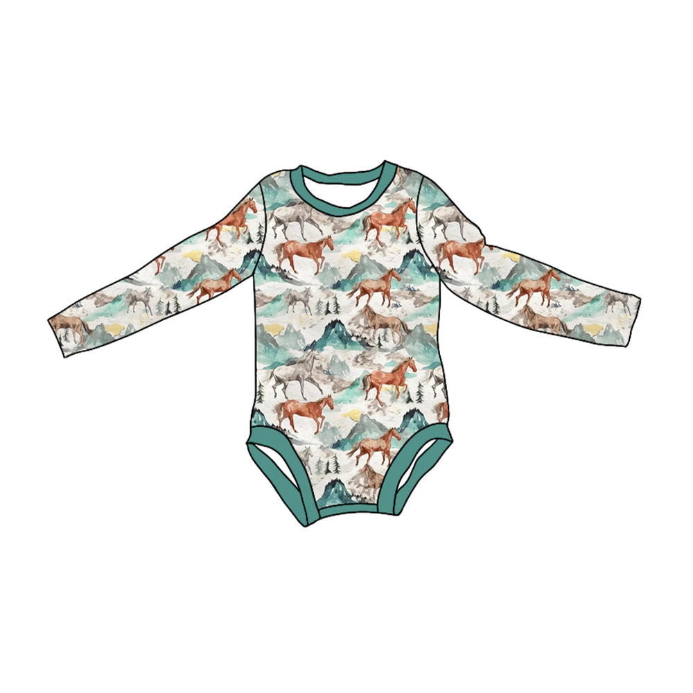 Western horse baby boy long sleeve romper preorder