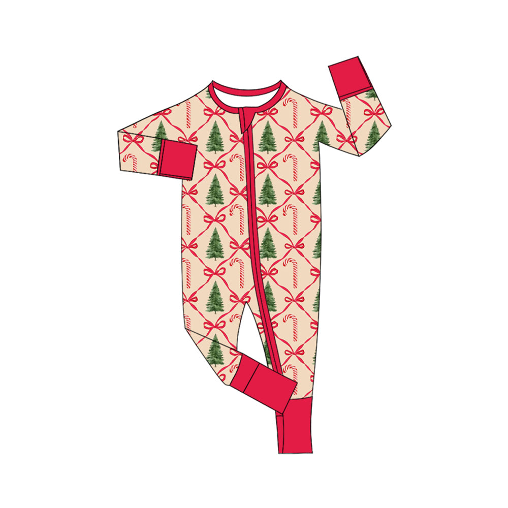Christmas tree red bow long sleeve romper preorder