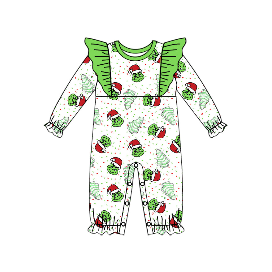 Toddle baby girls Christmas tree green face print long sleeve romper preorder