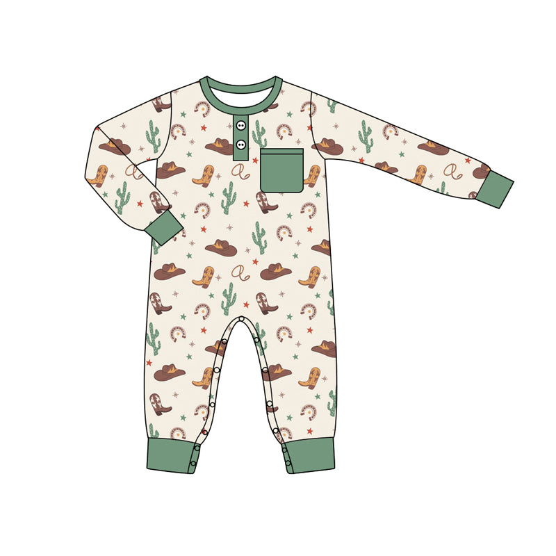 Western cowboy boots cactus long sleeve romper preorder