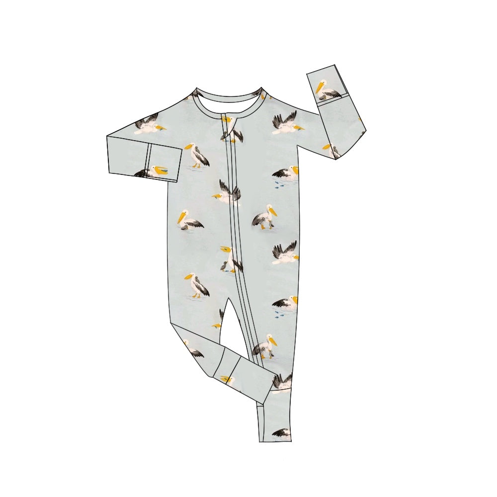 Infant baby boy bird print long sleeve zip romper preorder