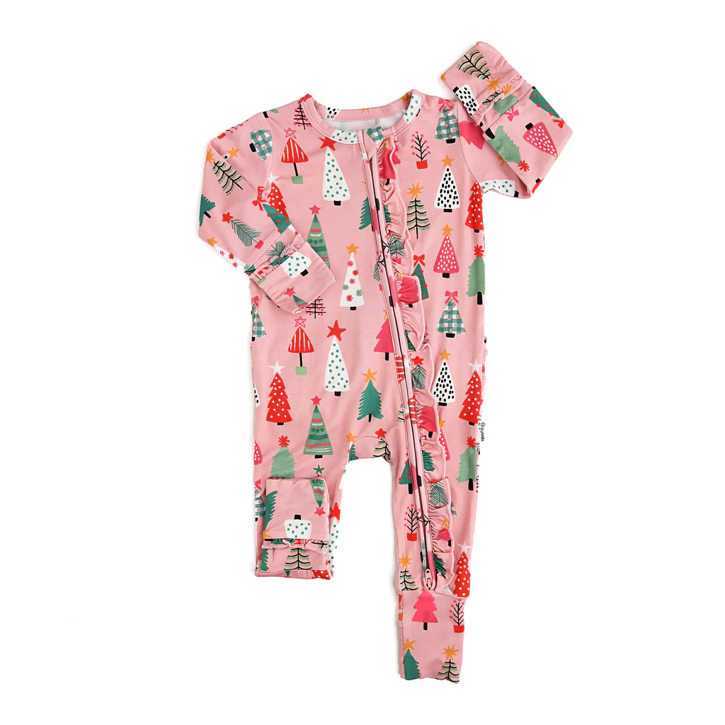 Infant baby Christmas tree zip romper preorder