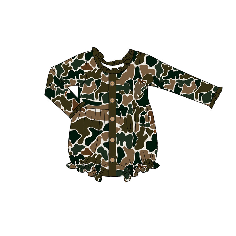 Toddle baby girls green camo long sleeve romper preorder