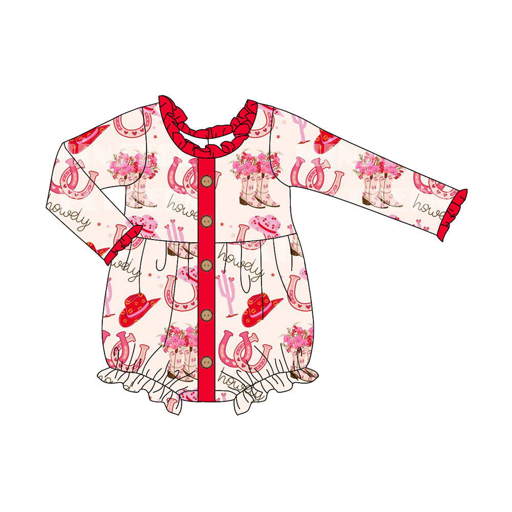 Western cowgirl Valentines day long sleeve romper preorder