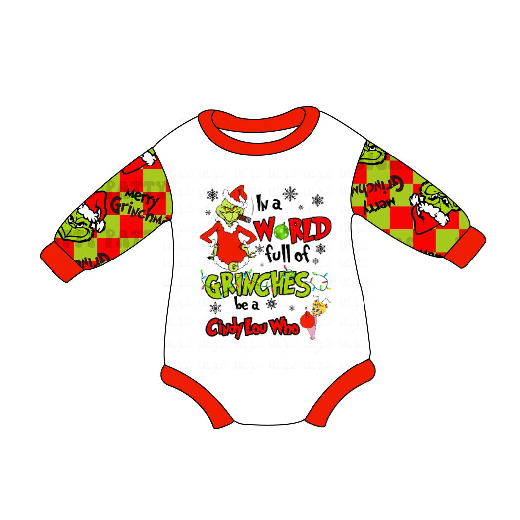 Toddle baby girls Christmas green face long sleeve romper preorder
