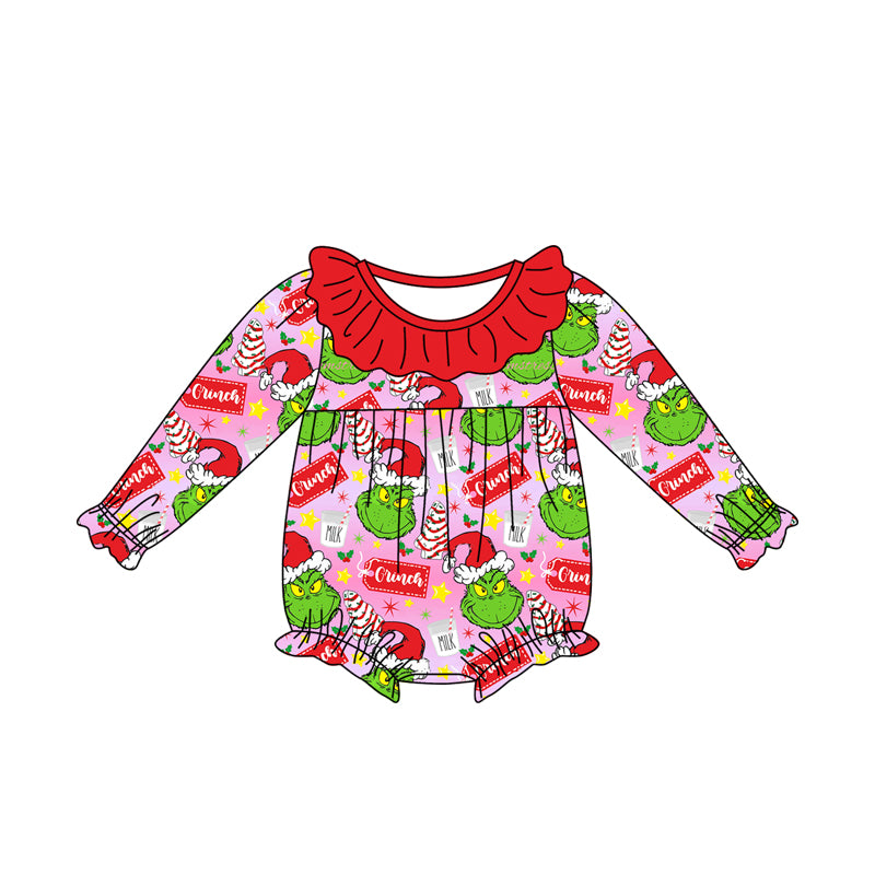 Infant baby girl Christmas green face romper preorder