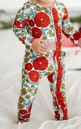 Toddle baby girls red flower long sleeve zip romper preorder