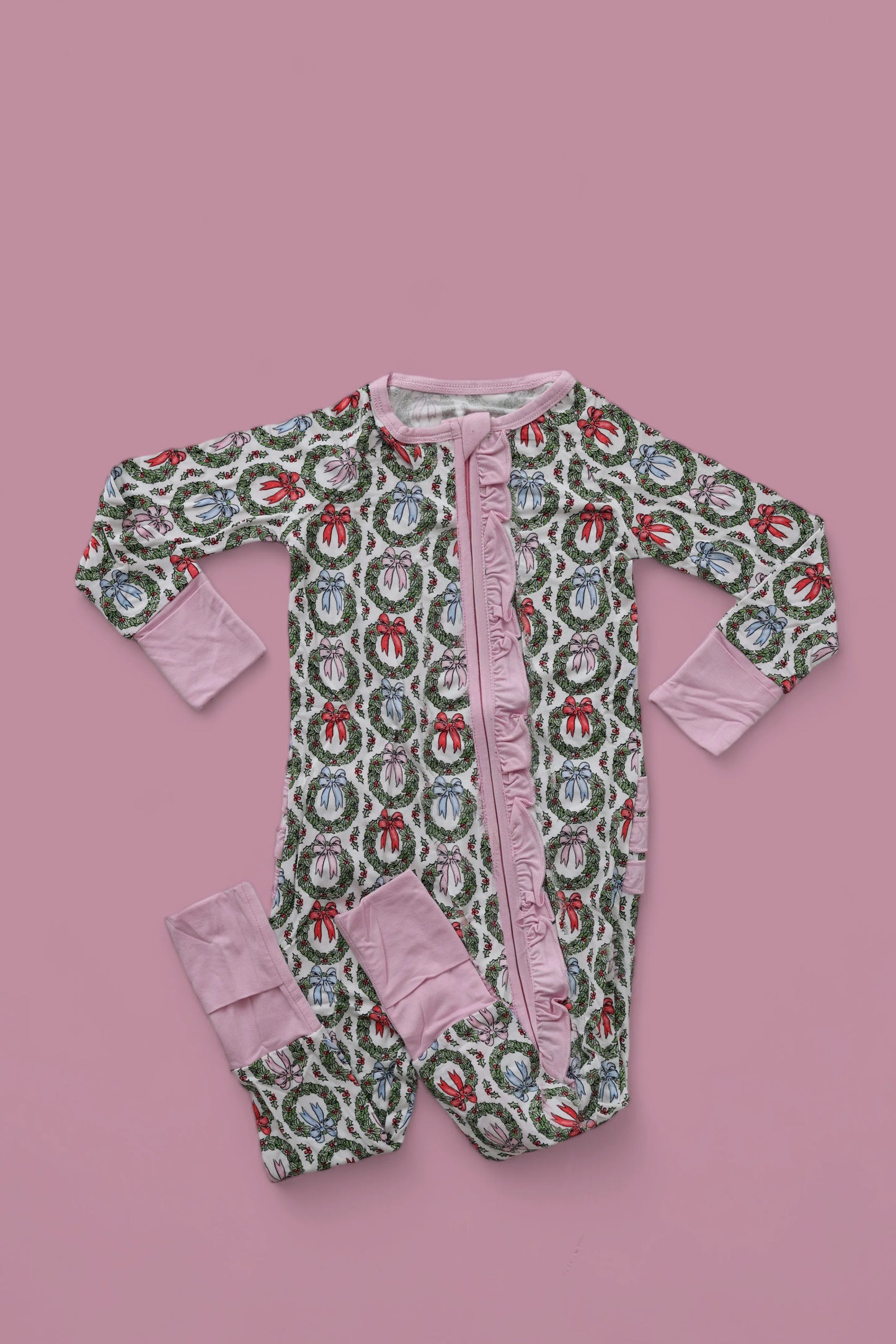 Toddle baby girl Christmas holly long sleeve zip romper preorder