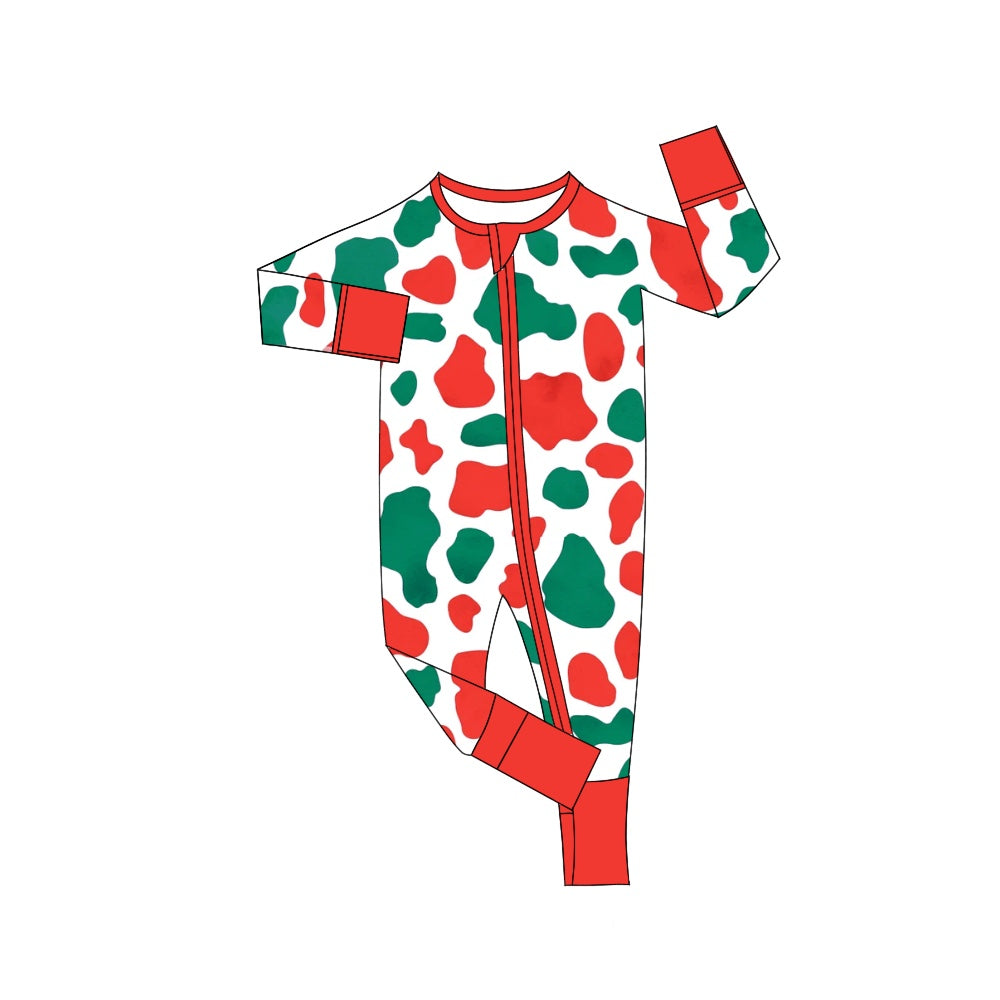 Christmas red green cowhide print long sleeve zip romper preorder