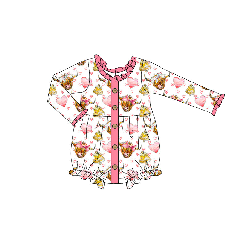 Valentines day highland cow heart print romper preorder