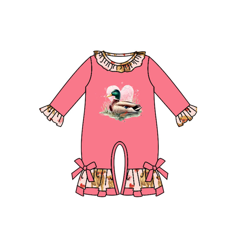 Valentines day mallard duck baby girl long sleeve romper preorder