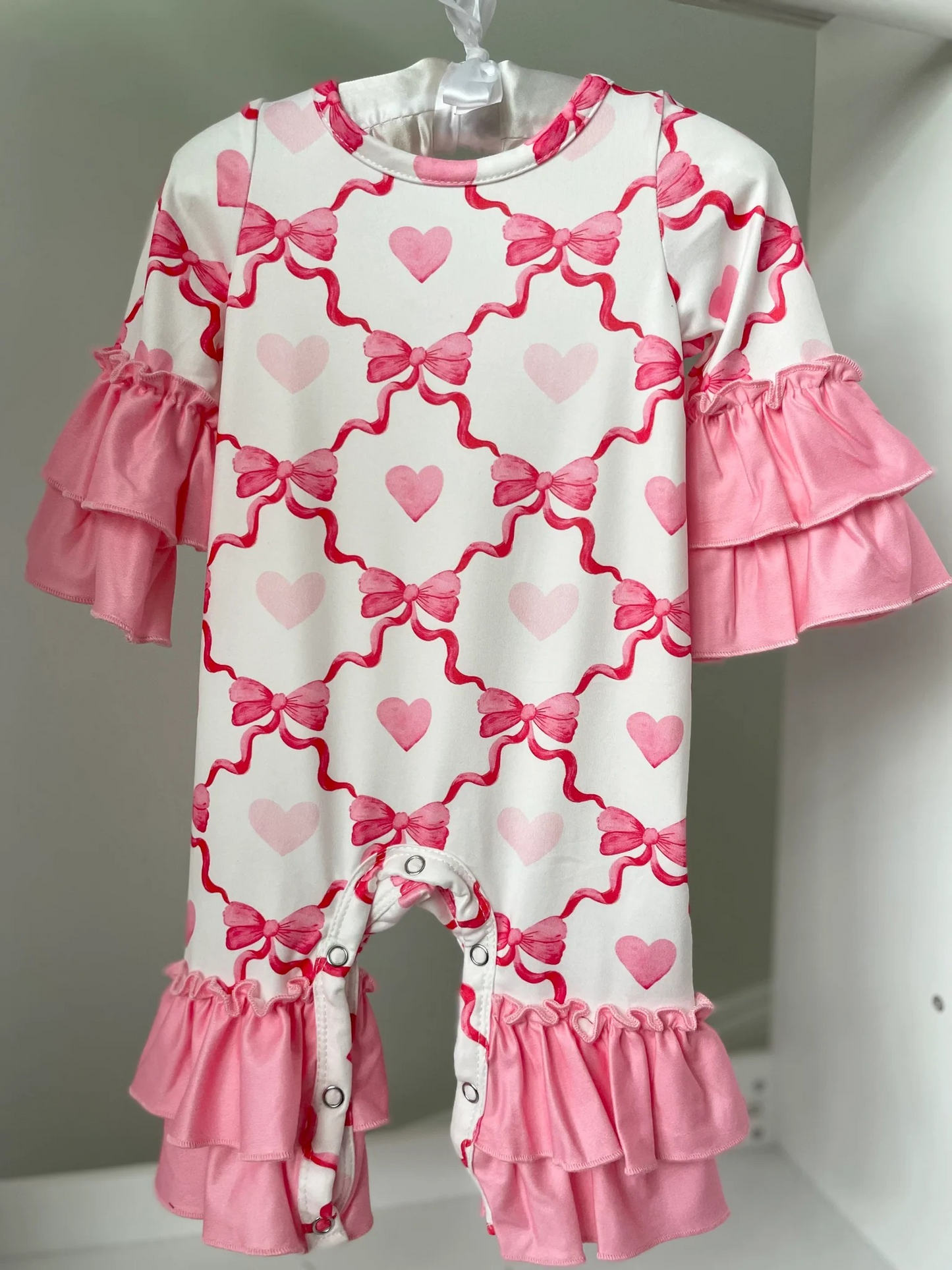 Valentines pink heart toddle girls long sleeve romper preorder