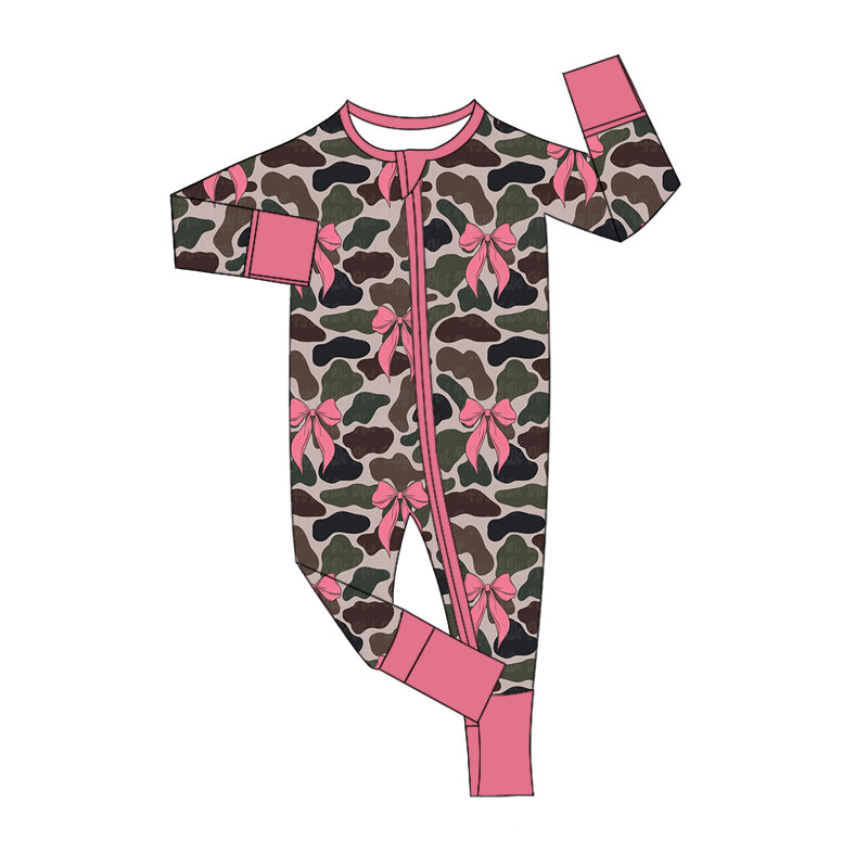 Camo bow toddle girls long sleeve romper preorder