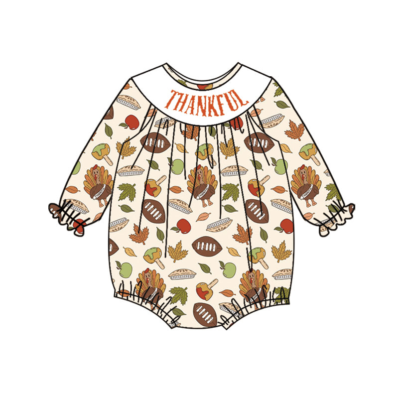 Toddle girls Thanksgiving turkey long sleeve smocked romper preorder