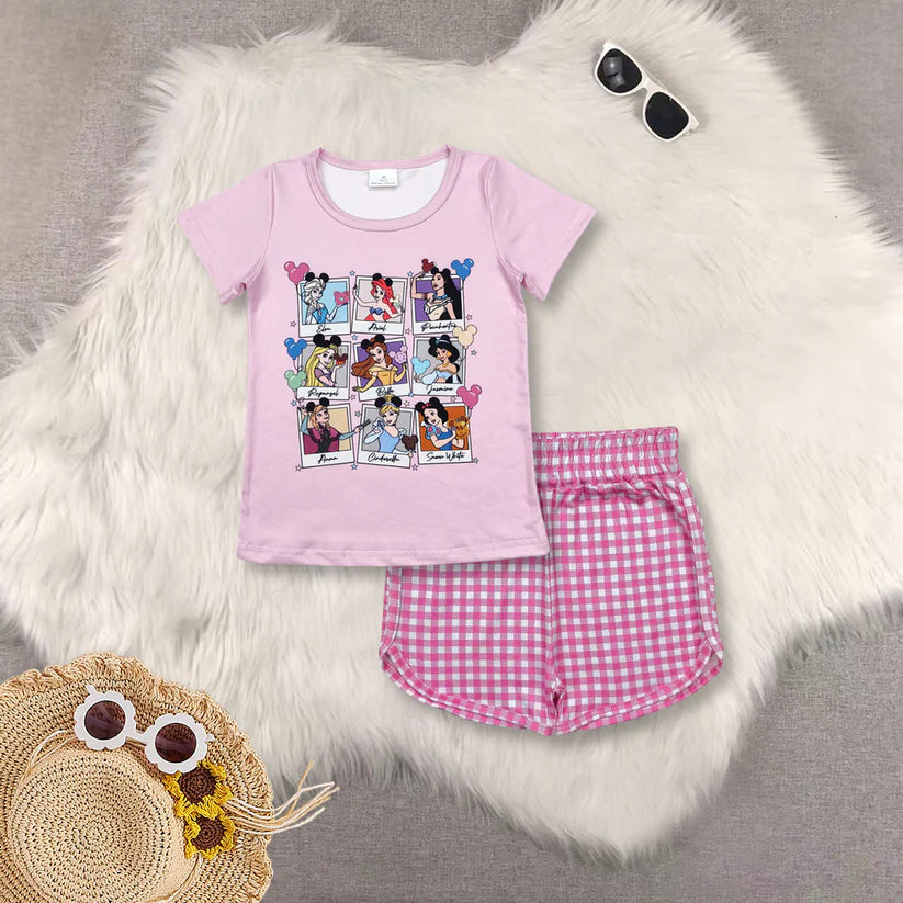 Cartoon shirt pink shorts girl summer outfit
