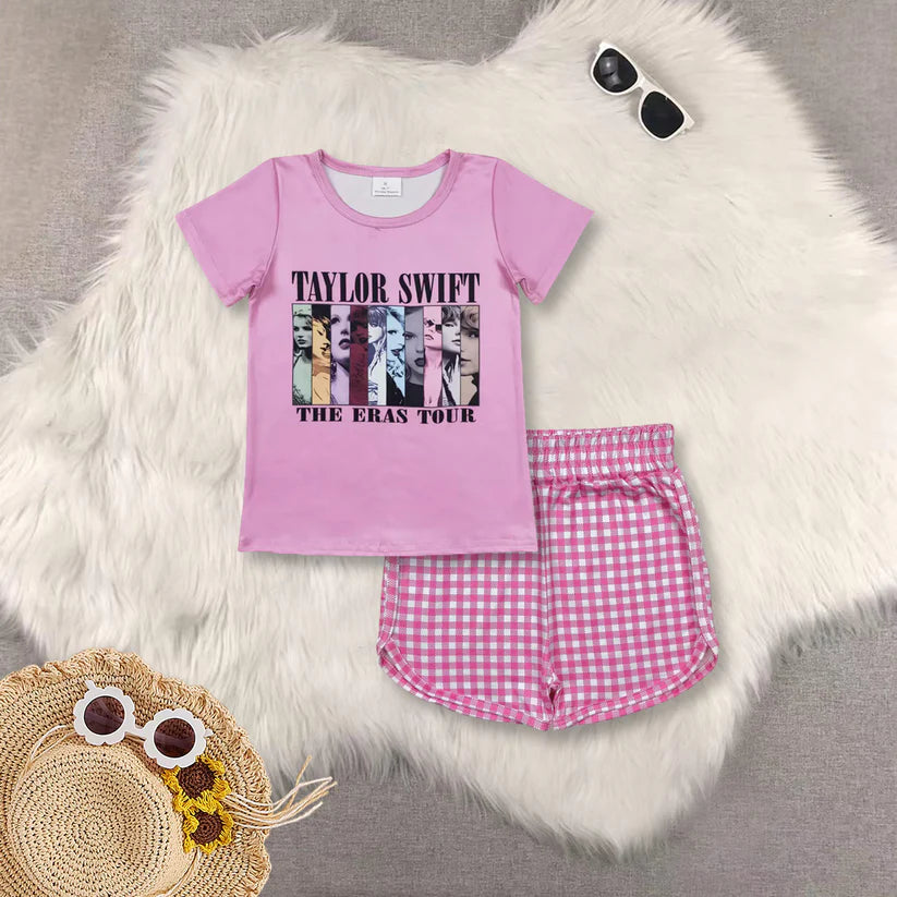Country music singer shirt pink shorts girl summer outfit