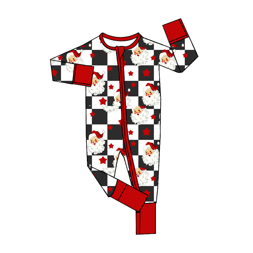 Toddle girls Christmas santa claus black checkered long sleeve romper preorder