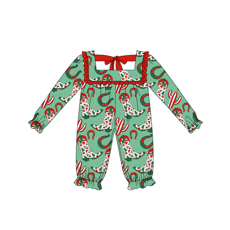 Christmas western boots toddle girls romper preorder
