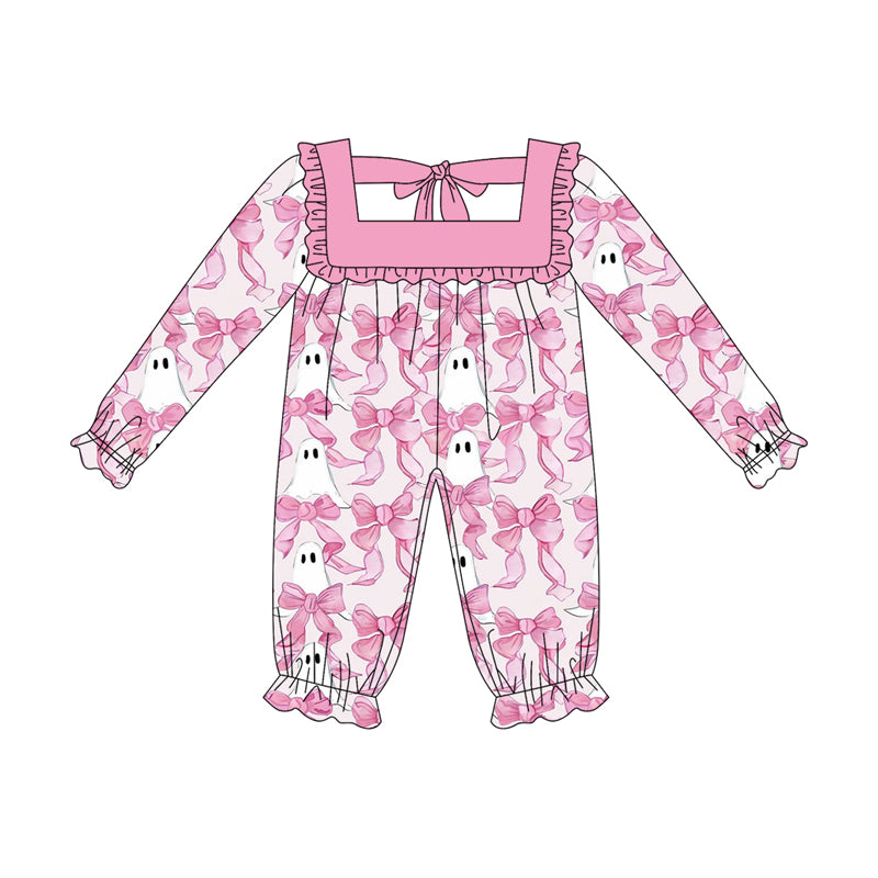 Halloween ghost pink bow long sleeve romper preorder