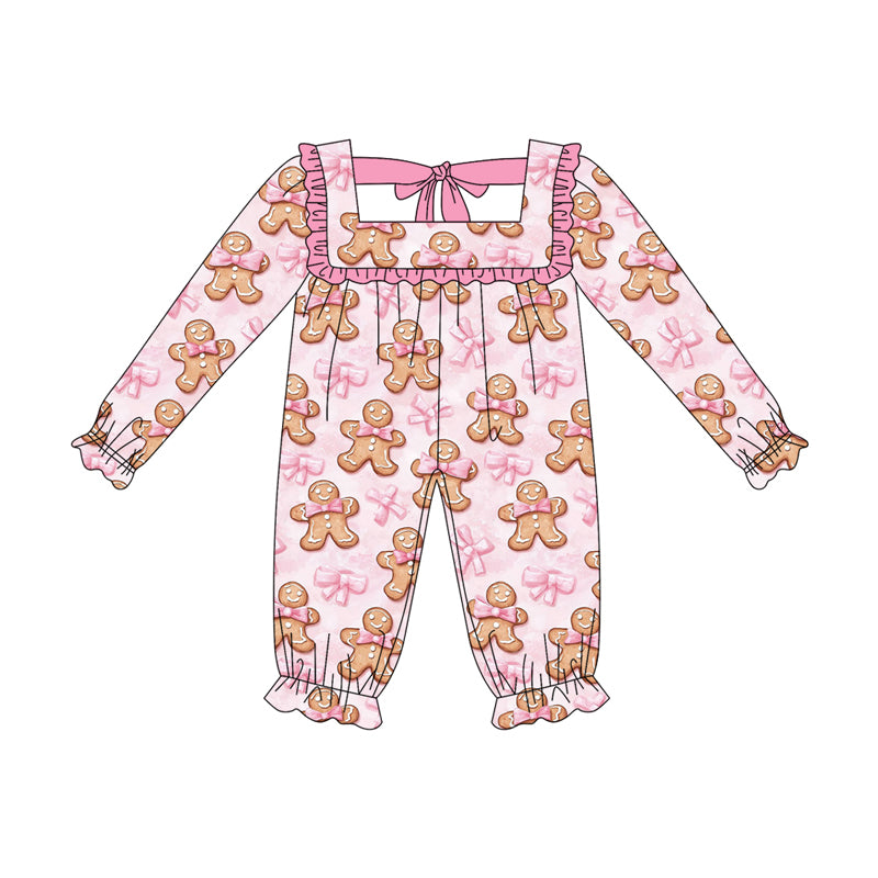 Christmas gingerbread bow long sleeve romper preorder