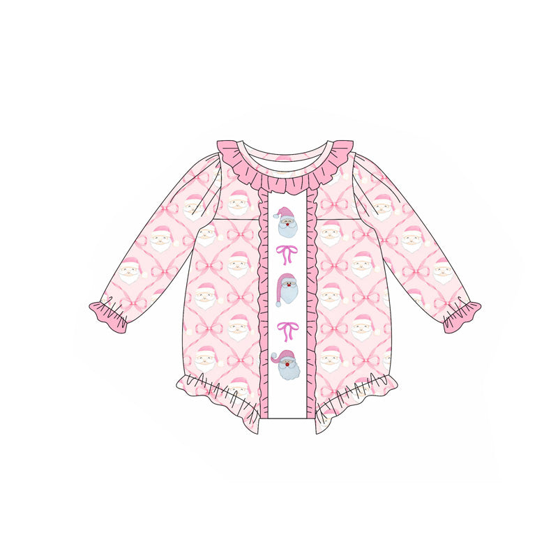 Christmas Santa Pink bow long sleeve romper preorder