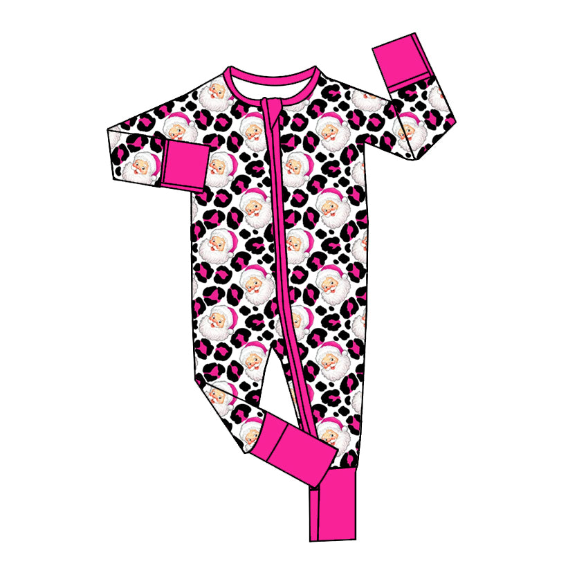 Christmas Santa Claus leopard zip romper preorder