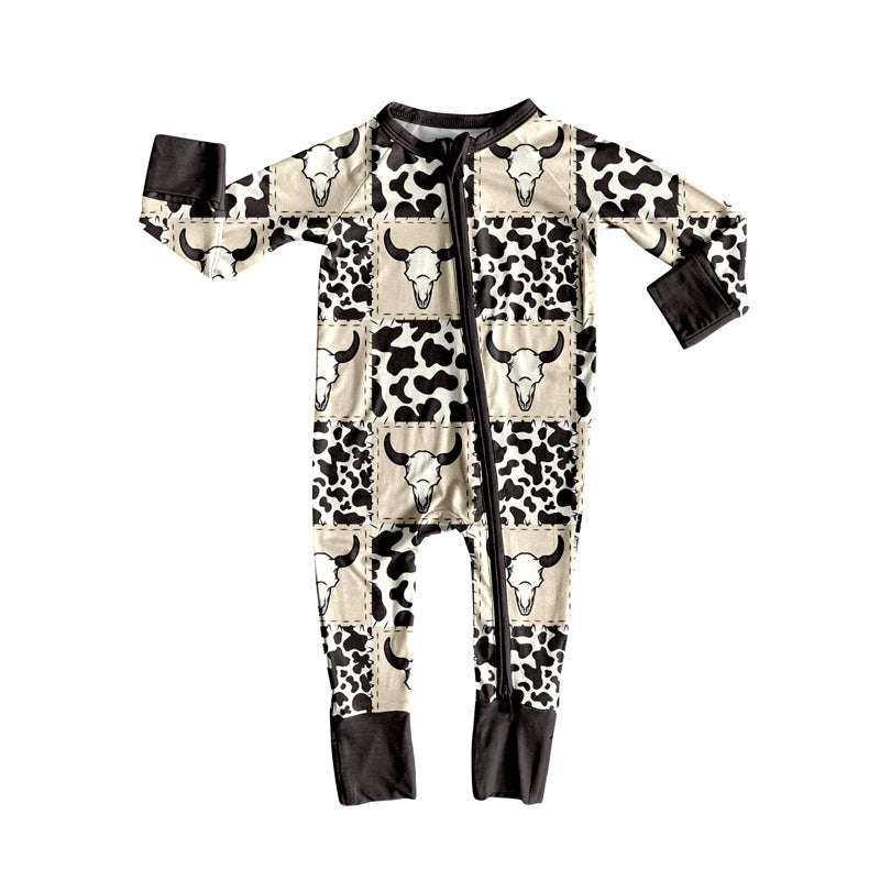 Toddle baby boy black cowhide western cow romper preorder