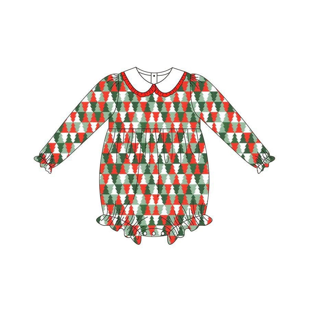 Toddle baby girls Christmas red green tree long sleeve romper preorder