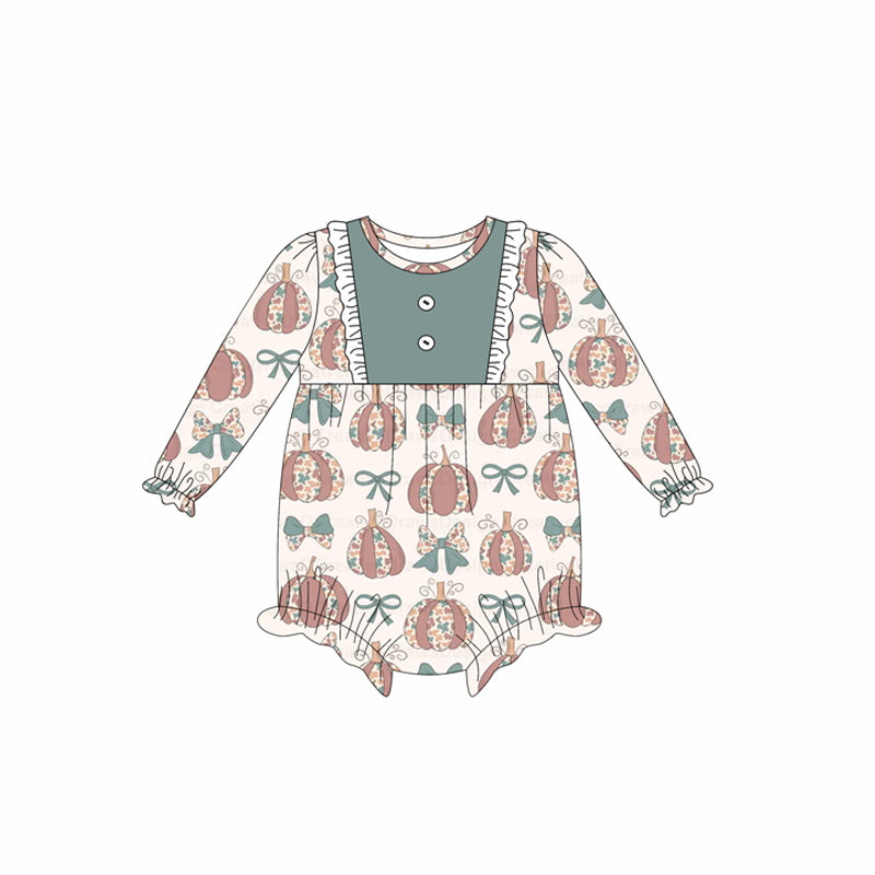 Cheetah pumpkins toddle girls long sleeve fall romper preorder