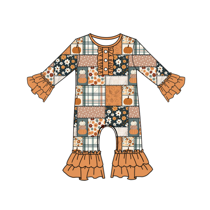 Toddle baby girls pumpkin faloral zip romper preorder