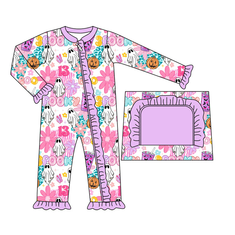 Toddle baby girls Halloween ghost pumpkin zip romper preorder