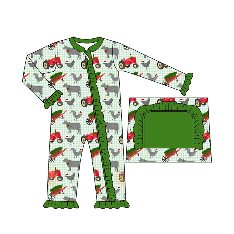 Toddle baby girl Christmas farm cow animal long sleeve zip romper preorder