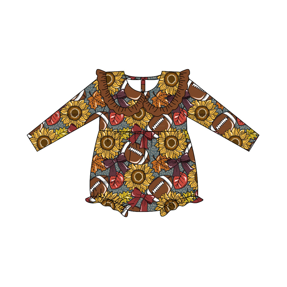 Football sunflowers infant baby girls long sleeve romper preorder