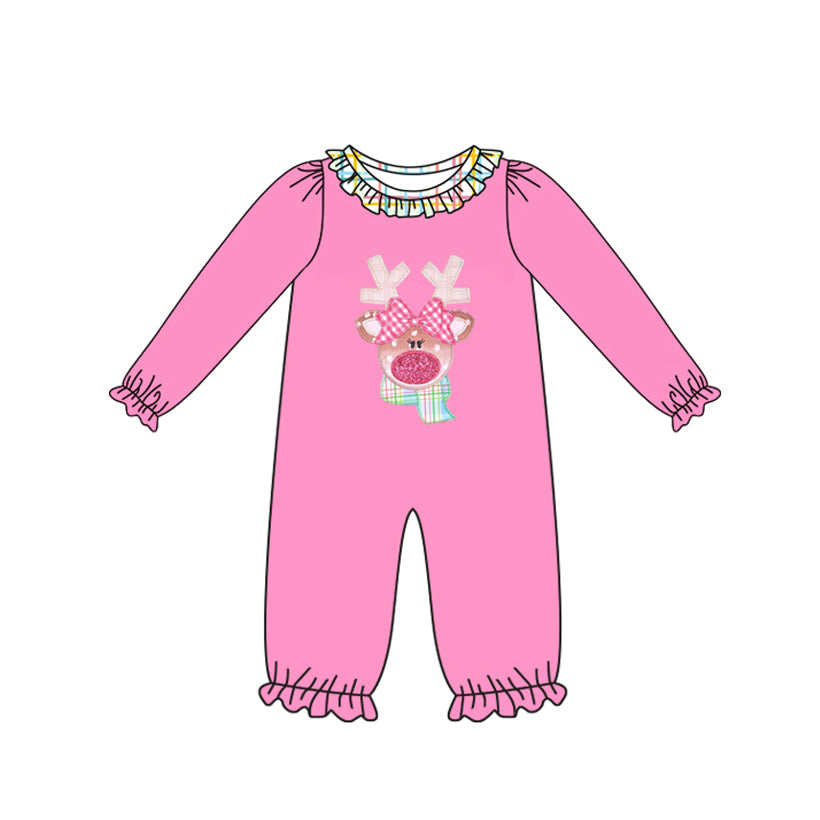 Christmas reindeer infant baby girls long sleeve romper preorder