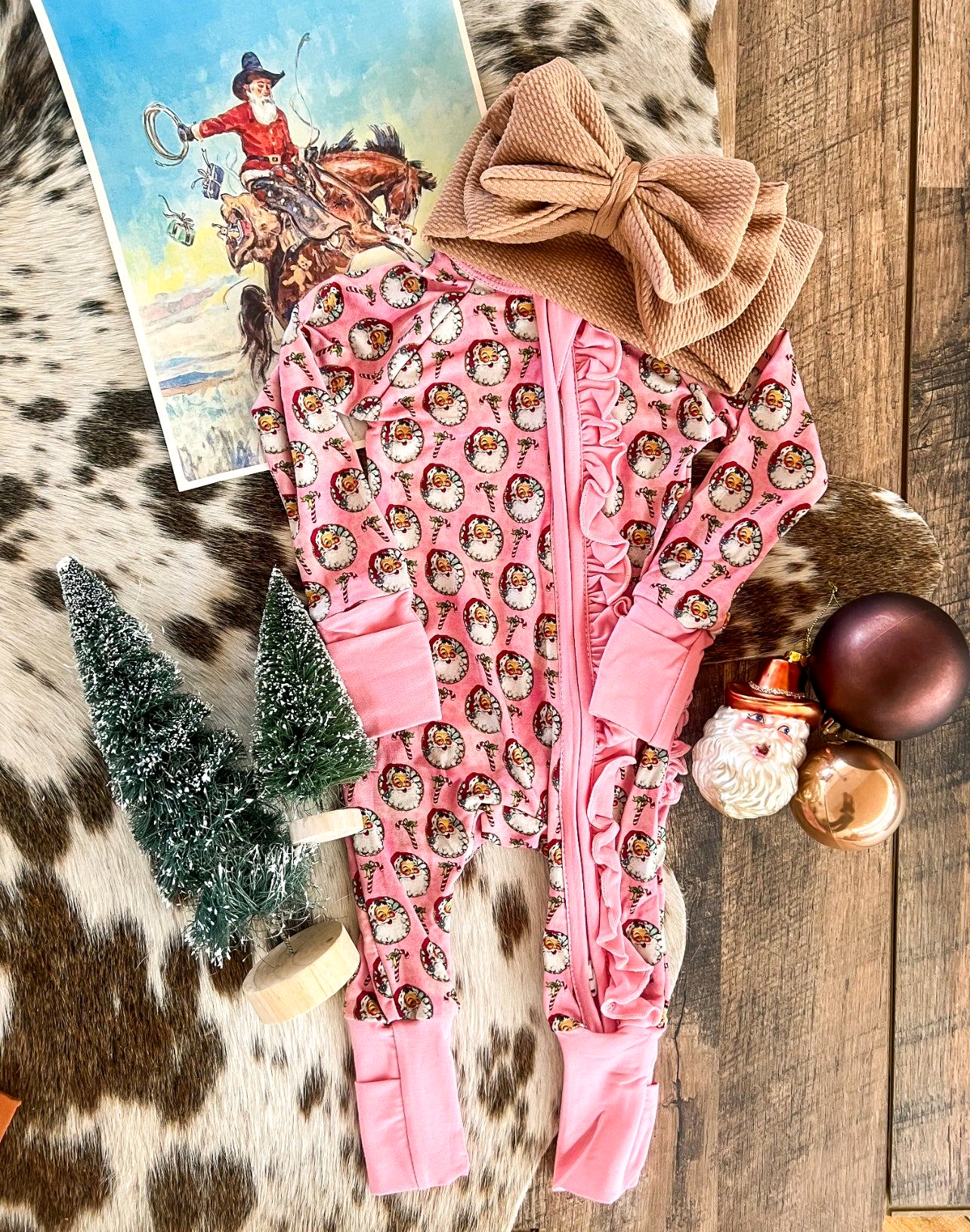 Christmas Santa Claus infant baby girls long sleeve romper preorder