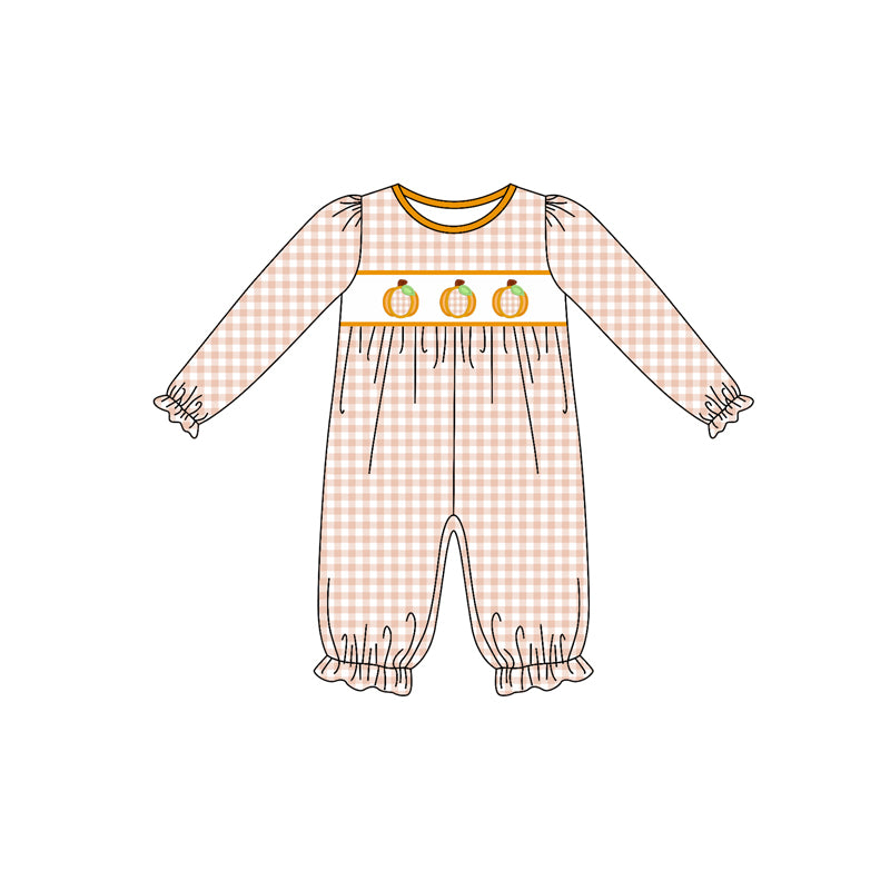 Plaid pumpkin infant baby girl long sleeve romper preorder