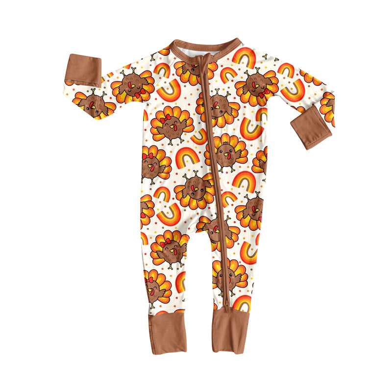 Thanksgiving turkey infant baby boy long sleeve romper preorder