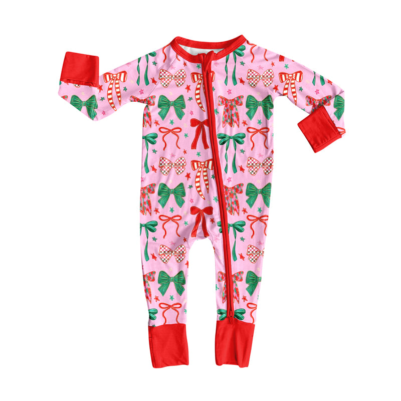 Christmas red green bow kids long sleeve romper preorder