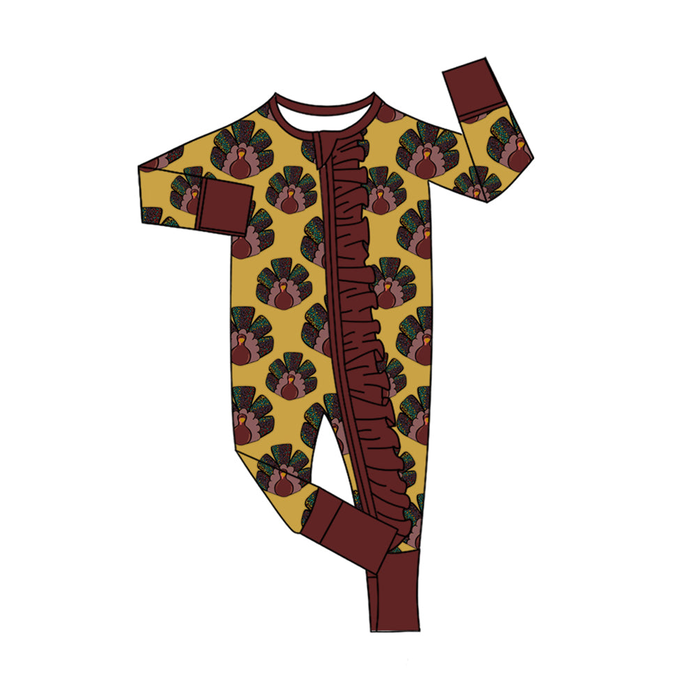 Thanksgiving turkey design kids long sleeve romper preorder