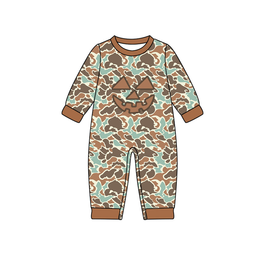 Halloween skull pumpkin kids long sleeve camo romper preorder