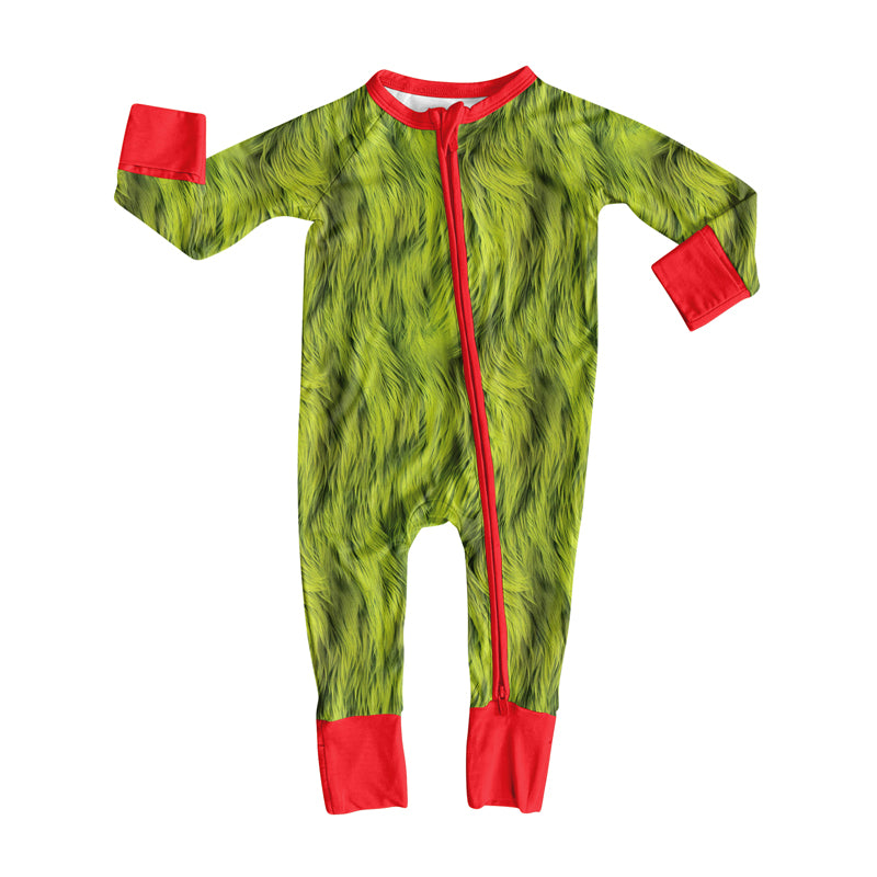 Toddle boy green face long sleeve zip romper preorder