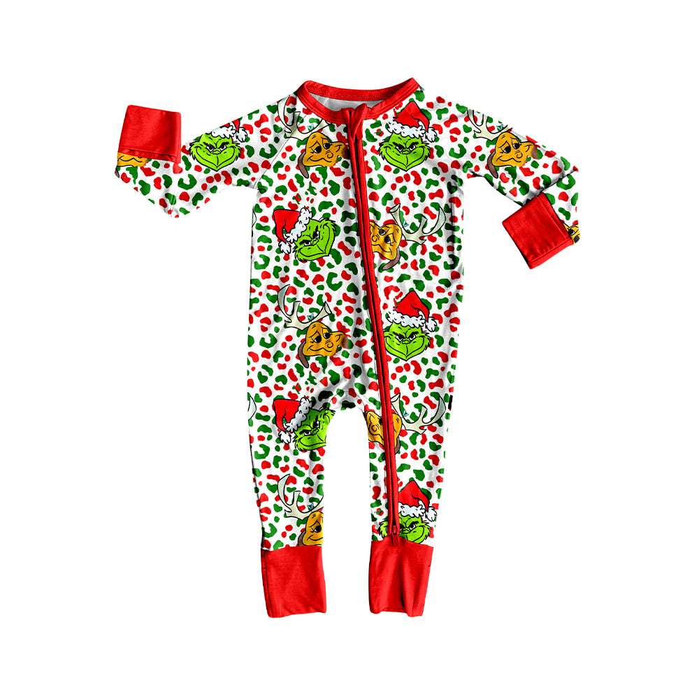 Christmas green face leopard design kids long sleeve romper preorder