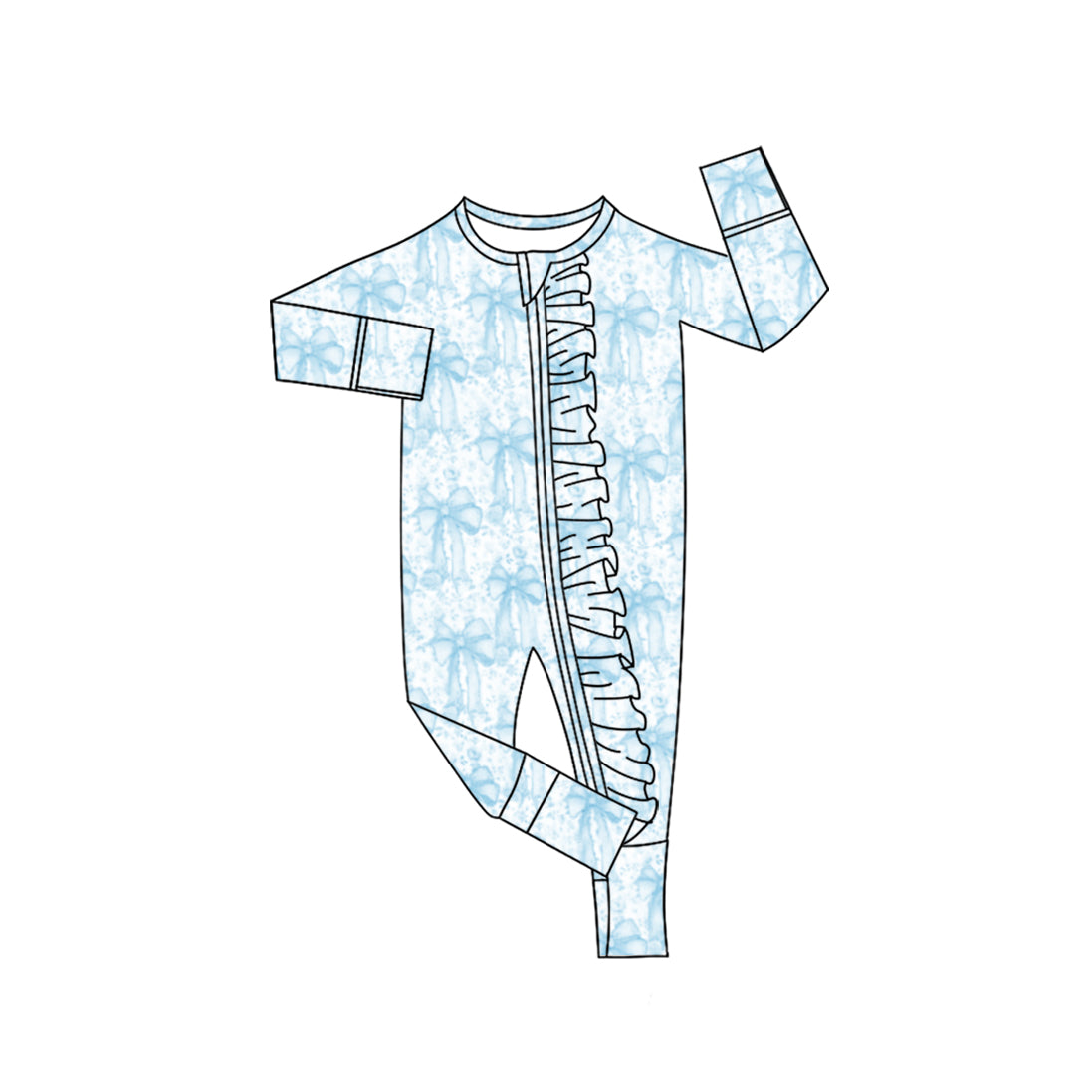 Toddle baby blue bow design long sleeve romper preorder