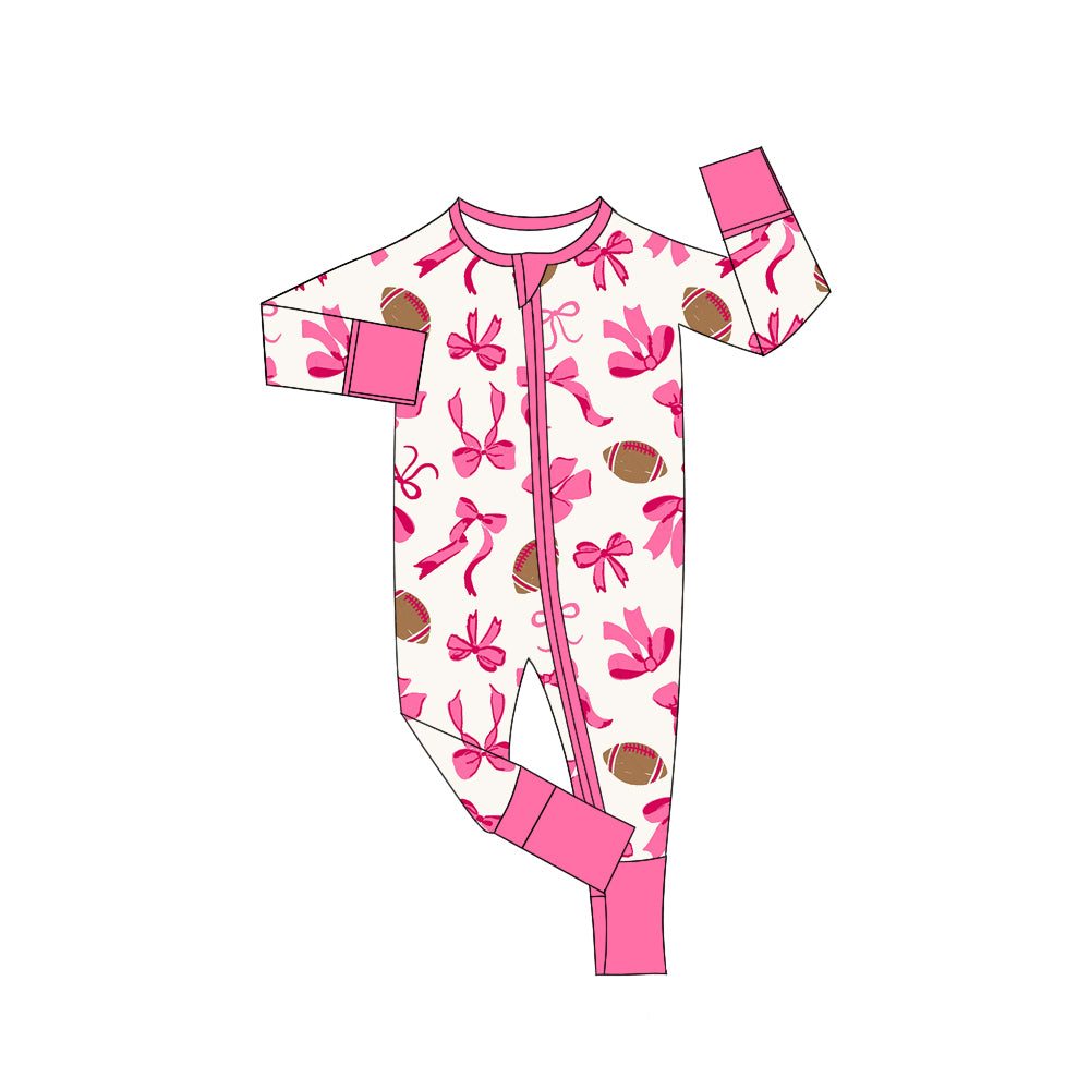 Toddle girl pink bow football design romper preorder